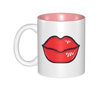 OKMIJNUHBY Red Lips Dual-Sided Interior-Print Ceramic Mug - Elegant Handcrafted Ceramic Coffee Cup with Smooth Rim, Microwave-Safe Design & Vibrant Transparent Printing