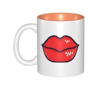 OKMIJNUHBY Red Lips Dual-Sided Interior-Print Ceramic Mug - Elegant Handcrafted Ceramic Coffee Cup with Smooth Rim, Microwave-Safe Design & Vibrant Transparent Printing