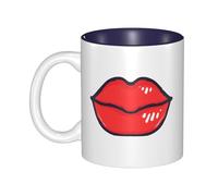 OKMIJNUHBY Red Lips Dual-Sided Interior-Print Ceramic Mug - Elegant Handcrafted Ceramic Coffee Cup with Smooth Rim, Microwave-Safe Design & Vibrant Transparent Printing