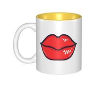 OKMIJNUHBY Red Lips Dual-Sided Interior-Print Ceramic Mug - Elegant Handcrafted Ceramic Coffee Cup with Smooth Rim, Microwave-Safe Design & Vibrant Transparent Printing