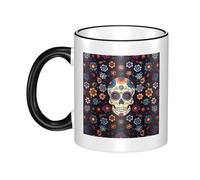 OKMIJNUHBY Skulls Dual-Sided Edge-Color Ceramic Mug - Premium Handcrafted Ceramic Coffee Mug with Vibrant Full-Edge Printed Design, Smooth Rim & Ergonomic Arc Handle for Home, Office & Gifting