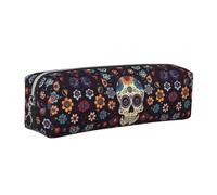 OKMIJNUHBY Skulls Minimalist Leather Zip Pencil Case - Premium Cross-Grain PVC Leather Organizer for Pens, Art Supplies & Daily Essentials - Compact, Stylish & Durable School/Office/Travel Pouch