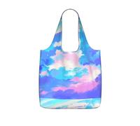 OKMIJNUHBY Sky Reusable Foldable Shopping Bag â€“ Full-Print Design Lightweight 25l Polyester Tote With Drawstring Closure & Built-In 7Ã-10cm Compact Storage Pouch