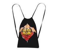 OKMIJNUHBY Super Mom Reusable Drawstring Backpack â€“ Full-Print Foldable Storage Bag, Ultra-Lightweight 14l Polyester Travel & Shopping Tote With Compact 6Ã-10cm Pouch-In-Pouch Design