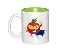 OKMIJNUHBY Tomato Superman Dual-Sided Interior-Print Ceramic Mug - Elegant Handcrafted Ceramic Coffee Cup with Smooth Rim, Microwave-Safe Design & Vibrant Transparent Printing
