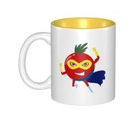 OKMIJNUHBY Tomato Superman Dual-Sided Interior-Print Ceramic Mug - Elegant Handcrafted Ceramic Coffee Cup with Smooth Rim, Microwave-Safe Design & Vibrant Transparent Printing