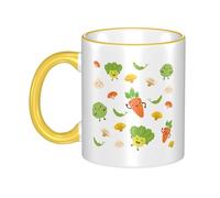 OKMIJNUHBY Vegetable Dual-Sided Edge-Color Ceramic Mug - Premium Handcrafted Ceramic Coffee Mug with Vibrant Full-Edge Printed Design, Smooth Rim & Ergonomic Arc Handle for Home, Office & Gifting