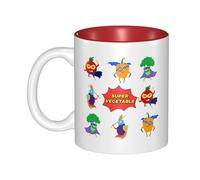 OKMIJNUHBY Vegetable Superman Dual-Sided Interior-Print Ceramic Mug - Elegant Handcrafted Ceramic Coffee Cup with Smooth Rim, Microwave-Safe Design & Vibrant Transparent Printing