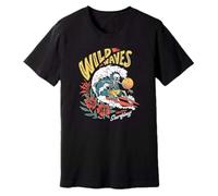 OKMN76huc Wild Waves Skelton Malibu Surfing T-Shirt Black L
