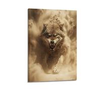 OKNGB Beast Grey Wolf Growls Desert Storm Poster Poster Decorative Painting Canvas Wall Posters And Art Picture Print Modern Family Bedroom Decor Posters 16x24inch(40x60cm)