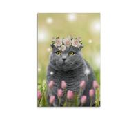 OKNGB British Cat Rose Tulip Wreath Poster Poster Decorative Painting Canvas Wall Posters And Art Picture Print Modern Family Bedroom Decor Posters 24x36inch(60x90cm)