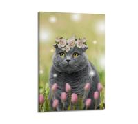OKNGB British Cat Rose Tulip Wreath Poster Poster Decorative Painting Canvas Wall Posters And Art Picture Print Modern Family Bedroom Decor Posters 24x36inch(60x90cm)