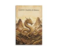 OKNGB Chinese Golden Dragon Feng Shui Zen Yin Yang Poster Modern Decorative Canvas Prints - Ideal Wall Art for Family, Game Room, Kids, Boys & Girls Bedroom 24x36inch(60x90cm)