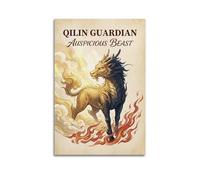 OKNGB Chinese Mythological Kirin Poster Good Luck Guardian Modern Decorative Canvas Prints - Ideal Wall Art for Family, Game Room, Kids, Boys & Girls Bedroom 12x18inch(30x45cm)