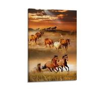 OKNGB Horses Prancing Poster Golden Prairie Sunset Poster Decorative Painting Canvas Wall Posters And Art Picture Print Modern Family Bedroom Decor Posters 24x36inch(60x90cm)