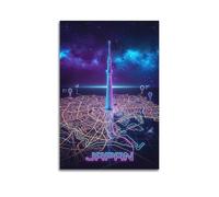 OKNGB Japan Tokyo Skytree Neon Map Poster Poster Decorative Painting Canvas Wall Posters And Art Picture Print Modern Family Bedroom Decor Posters 24x36inch(60x90cm)
