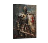 OKNGB Medieval Vintage Knight Poster Templar Crusader Knight Warrior Decorative Painting Canvas Art Picture 20x30inch(50x75cm)