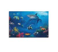 OKNGB Ocean Sharks Turtles Tropical Fish Habitat Poster Poster Decorative Painting Canvas Wall Posters And Art Picture Print Modern Family Bedroom Decor Posters 16x24inch(40x60cm)