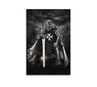OKNGB Retro Black White Crusades Knights Hospitaller War Poster Modern Decorative Canvas Prints - Ideal Wall Art for Family, Game Room, Kids, Boys & Girls Bedroom 16x24inch(40x60cm)