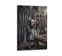 OKNGB Retro Black White Templar Crusades War Poster Modern Decorative Canvas Prints - Ideal Wall Art for Family, Game Room, Kids, Boys & Girls Bedroom 24x36inch(60x90cm)