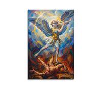 OKNGB Retro Christ Bible Poster St. Michael Defeating Satan Modern Decorative Canvas Prints - Ideal Wall Art for Family, Game Room, Kids, Boys & Girls Bedroom 24x36inch(60x90cm)