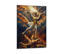 OKNGB Retro Christ Bible Poster St. Michael Defeating Satan Modern Decorative Canvas Prints - Ideal Wall Art for Family, Game Room, Kids, Boys & Girls Bedroom 12x18inch(30x45cm)
