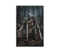 OKNGB Retro Kneeling Knight Templar Poster Medieval Crusader Modern Decorative Canvas Prints - Ideal Wall Art for Family, Game Room, Kids, Boys & Girls Bedroom 16x24inch(40x60cm)