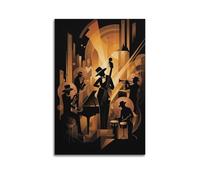 OKNGB Retro Music Poster Midnight Jazz Band Quintet Poster Decorative Painting Canvas Wall Posters And Art Picture Print Modern Family Bedroom Decor Posters 24x36inch(60x90cm)