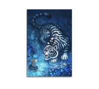 OKNGB Wildlife Artwork Poster Curious White Tiger Decorative Painting Canvas Art Picture 24x36inch(60x90cm)