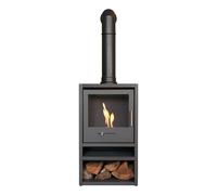 OKO Bio Ethanol Fires S1 Bio Ethanol Stove with Log Storage in Charcoal Grey & Tall Angled Stove Pipe in Black OKO Bio Ethanol Fires Black