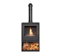 OKO Bio Ethanol Fires S3 Bio Ethanol Stove with Log Storage in Charcoal Grey & Tall Angled Stove Pipe in Black OKO Bio Ethanol Fires Black