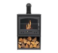 OKO Bio Ethanol Fires S4 Bio Ethanol Stove with Log Storage in Charcoal Grey with Angled Stove Pipe OKO Bio Ethanol Fires Grey