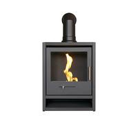 OKO S1 Bio Ethanol Stove in Charcoal Grey with Angled Stove Pipe
