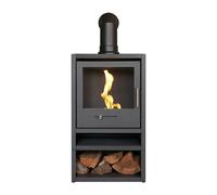 OKO S1 Bio Ethanol Stove with Log Storage in Charcoal Grey & Angled Stove Pipe