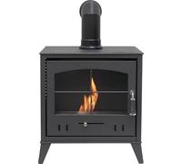 OKO S4 Bio Ethanol Stove in Charcoal Grey with Angled Stove Pipe