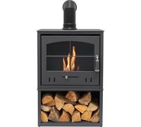 OKO S4 Bio Ethanol Stove with Log Storage in Charcoal Grey with Angled Stove Pipe