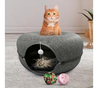 Okoco Cat Tunnel Bed for Indoor Cats - 24" Cat Cave, Large Cat Bed Cave for Pets up to 30lbs, Play Tunnel Toy for Pets with Hanging Ball Toy, 2-in-1 Round Cat Tube w/Removable Machine Washable Parts