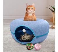 Okoco Cat Tunnel Bed for Indoor Cats - Cozy Cat Cave with Removable Machine Washable Parts, Large Cat Bed Cave, Play Tunnel Toy for Pets with Hanging Ball Toy, 2-in-1 Round Cat Tube