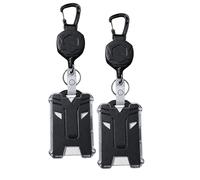 OKODOKO 2 Sets of Heavy Duty Retractable Keychains with 80cm Steel Cord, Carabiner Clip, Key Ring & Tactical Clear ID Card/Access Badge Holders