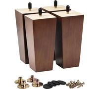 OKODOKO 4Pcs 10Cm Brown Solid Wood Furniture Legs Square Feet M8 For Sofas Beds Cabinets