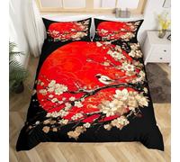 okoikfc Chinese Style Single Duvet Cover Set 135x200 cm 3D Plum Blossom Single Bedding Sets 2 Piece Soft Brushed Microfiber Quilt Cover 135x200 cm and 1 Pillowcase 50x75 cm for Bedroom C-765