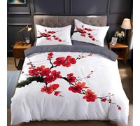 okoikfc Chinese Style Super King Size Duvet Cover Set 3D Plum Blossom Bedding Sets 3 Piece Soft Brushed Microfiber Quilt Cover 260x220 cm and 2 Pillowcases 50x75 cm for Bedroom C-881