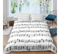 okoikfc Music Notes King Duvet Cover 3D Black White Musical Notes Duvet Cover Sets 3 Piece Soft Brushed Microfiber Quilt Cover 230x220 cm and 2 Pillowcases 50x75 cm for Bedroom C-586