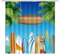 okoikfc Tropical Surfboard Shower Curtain 120 x 200cm, 3D Shower Curtains Surfboard Tropical Mould Proof Resistant Fabric Bath Curtain, Waterproof Washable Bathroom Curtains with 12 Hooks b1774