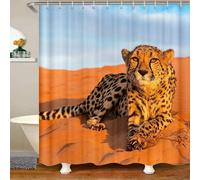 okoikfc Wildlife Shower Curtain 180 x 220 cm, 3D Shower Curtains Cheetah Mould Proof Resistant Fabric Bath Curtain, Waterproof Bathroom Curtains Extra Long 220cm Drop with 12 Hooks b1700