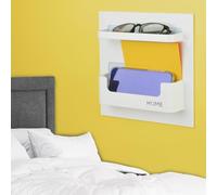 OKOMATCH Bedside Shelf - Stick On Wall Mounted Bed Room,Dorm,Office Adhesive Floating Caddy Organizer/Holder for Phone,Glasses,Remote Control,Keys,Pens - Plastic Material- White(Type A