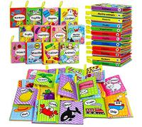 OKOOKO 12 Pack Soft Baby Book, Sensory Bath Toys, Cloth Books for Babies, Crinkle Books, High Contrast Book, Washable Nontoxic Educational Learning Toy