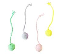 OKOVO 4Pcs Cat Interactive Toy with Built in Sound Stone,Soft Comfortable Relieve Boredom Cotton Rope Weaving Cat Toy,Cartoon Kitten Teething Interactive Toy (Cotton Ball)