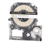 OKOVO Label Tape OilProof AntiCorrosion WearResistant Transparent Durable Label Maker Tape (9mm Transparent Background Gold Letters)