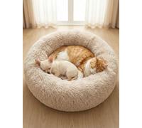 OKPOW Donut Dog Bed,Calming Anti Anxiety Small Dog Beds,Washable Soft Warm Plush Fleece Fluffy Soothing Cat Pet Cushion,Round Orthopedic Relief Improved Sleeping Non Slip Bottom Kitten Bed, 50cm